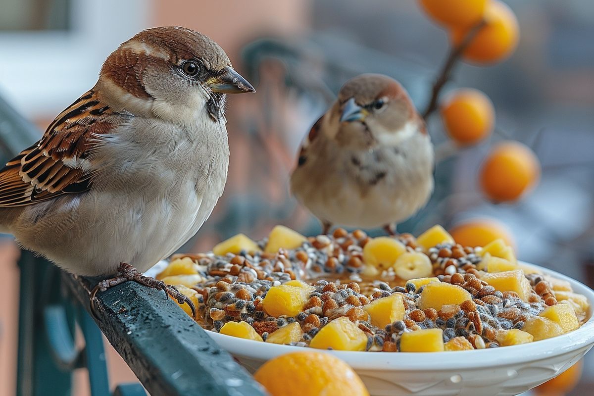 Un fruit, un balcon et des mésanges : la combinaison gagnante